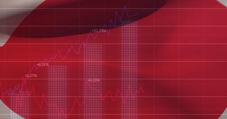 Poster - Image of data processing over flag of japan