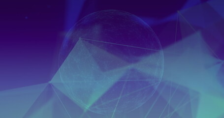 Aufkleber - Rotating mesh sphere floating in digital space highlighting dotted network lines and glowing facets