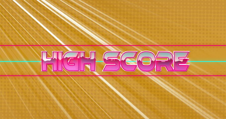 Poster - Displaying vibrant retro arcade graphic featuring HIGH SCORE block on gaming screen, with teal bar