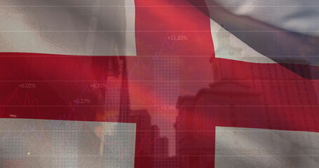 Poster - Digital image of stock market and financial data processing against white background