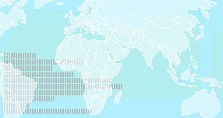 Poster - Displaying stylized world map outlines at digital map interface, with grey data overlay bars