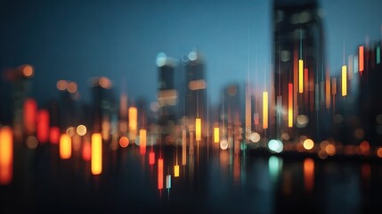 Poster - Abstract Holographic Forex Candles Illuminated Over City Skyline