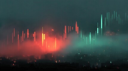 Poster - Futuristic forex chart with glowing red and green elements