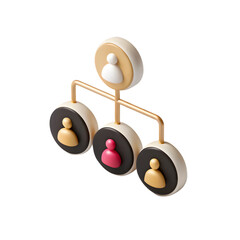 Poster - 3d icon of a stylized 3d icon depicting a hierarchical organizational chart, isolated on transparent background, shows a team structure with a top leader and multiple subordinates in varying colors