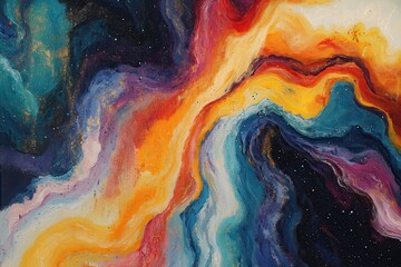 Poster - Abstract Cosmic Painting with Flowing Colors and Glimmering Gold Accents for Creative Projects