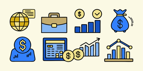 Wall Mural - a vector set of flat business and travel finance icons for web design and infographic illustration