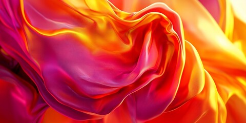 Fototapete - Abstract silk fabric motion with fluid gradient of orange, yellow, red, magenta