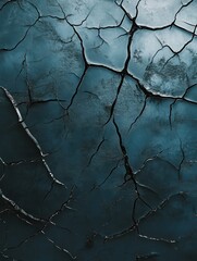 Poster - Digital illustration of a dark, cracked surface with intricate black fissures against a muted blue backdrop.
