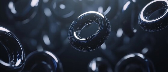 Fototapete - Abstract Metallic Torus Formation Against Dark Background Rendering Scenery