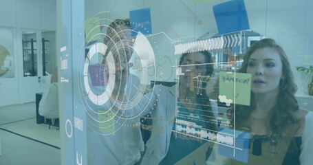 Poster - Image of scope scanning over businessman using laptop