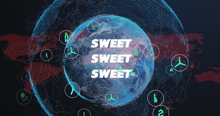 Aufkleber - Displaying central globe glowing at data network, with green energy icons and SWEET text overlay