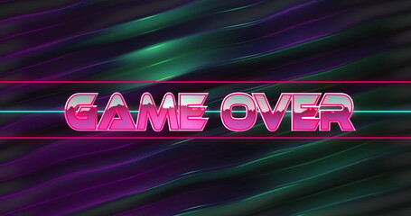 Poster - Displaying neon pink GAME OVER text over futuristic arcade background, with thin neon lines
