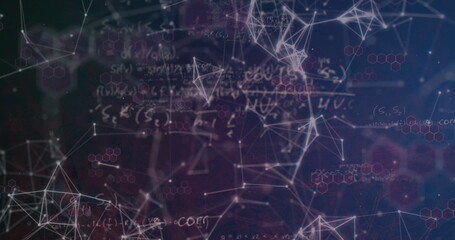 Aufkleber - Displaying glowing nodes pulsing on connecting lines in data space, with equations, code, hexagons