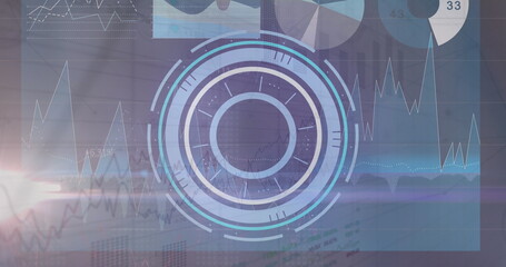 Poster - Displaying central concentric HUD graphic over virtual interface, with line charts and lens flare