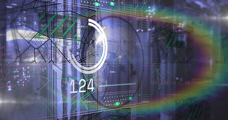 Poster - Showing circular gauge reading 124 on skyline HUD, with gridlines, world map, schematics, lensflare