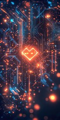 Poster - Digital Love Heart Shaped Circuit Board with Glowing Connections for Technology and Romance