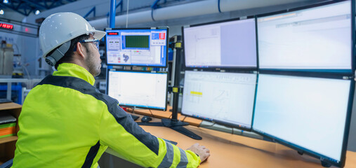 engineer working at control room,manager control system,technician man monitoring program from a lot