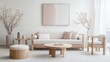 © Timeless Touch - Modern Minimalist Living Room with Soft Colors and Natural Decor Elements in Bright Interior Space