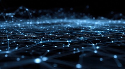 Luminous Blue Circuit Grid with Nodes and Lines on Dark Background