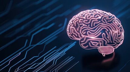 Poster - Futuristic Neon Brain with Circuit Patterns Depicting Artificial Intelligence and Digital Innovation Concepts