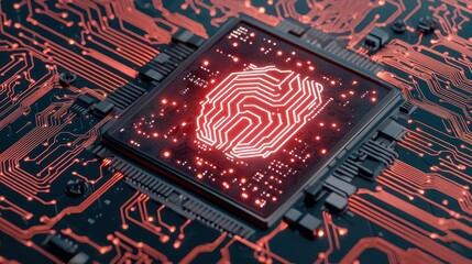 Poster - Abstract Technology Background with Fingerprint Design Embedded in Circuit Board Pattern for Cybersecurity Concept