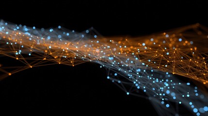 Poster - Abstract Pulsating Node Network in Orange and Blue Color Scheme