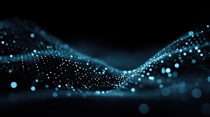 Poster - Glowing Blue Dots Create Abstract Wave Patterns on Dark Background