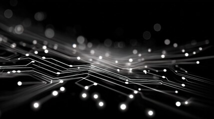 Poster - Abstract Digital Circuit Background with Glowing White Elements