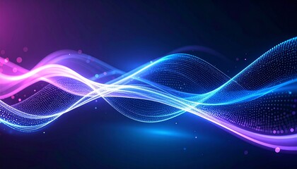 Leinwandbilder - Abstract digital wave on a black background, featuring a neon-like wavy design. It embodies a sense of movement and futuristic technology