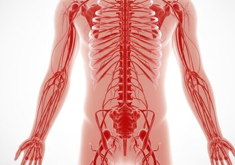 Poster - Human Nervous System Anatomy: Spinal Cord and Branches - Detailed anatomical illustration of the human nervous system, showcasing the intricate network of nerves extending from the spinal cord.