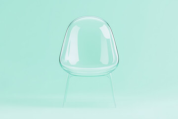 Aufkleber - A transparent chair with a clear design on a smooth turquoise background. Minimalist design for a modern space, highlighting simplicity and clean aesthetics.