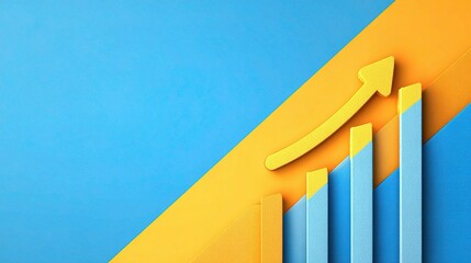Poster - Colorful Bar Graph with Arrow on Blue and Yellow Background