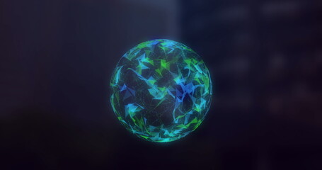 Aufkleber - Floating digital sphere pulsing in virtual space, with glowing network nodes and connecting lines