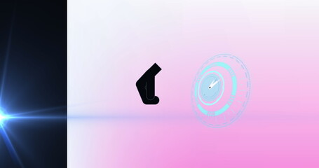 Poster - Featuring black shape hanging in gradient backdrop with blue lens flare and holographic interface