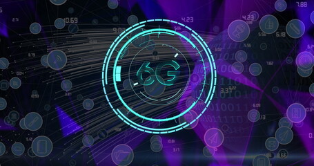 Aufkleber - Displaying glowing 6G interface panel in digital network, with network lines and technology icons