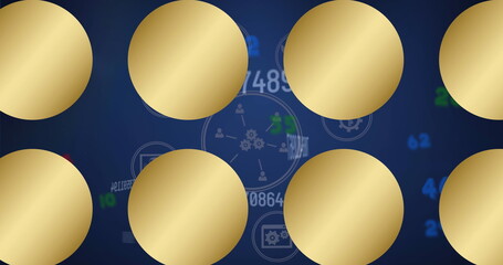 Poster - Displaying eight golden circles in two rows on dashboard, with interface icons and numeric readouts