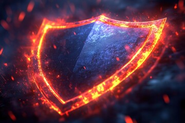 Aufkleber - Cybersecurity shield symbol illuminated in vibrant red and blue, representing protection in digital landscapes, with a futuristic background