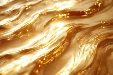 Poster - Shimmering golden fabric folds catching light, creating a luxurious and vibrant texture in a close-up view