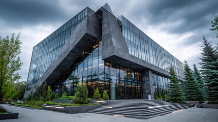 Poster - Modern Angular Office Building with Landscape Elements