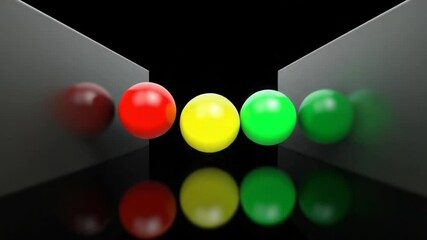 Wall Mural - abstract animation of colorful spheres interacting with reflective surfaces