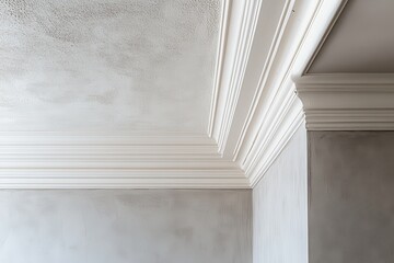 Poster - Modern interior design showcasing elegant white crown molding and smooth ceiling in a stylish living space during daylight