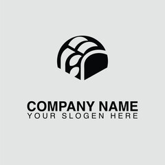 Poster - Abstract black and white logo design with curved shapes, company name and slogan below