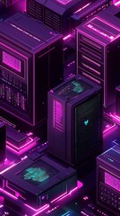 Poster - Futuristic server farm with neon accents showcasing computing infrastructure