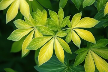 Poster - Close-up view of vibrant green leaves with droplets of water, highlighting natural beauty and texture in a tranquil garden setting