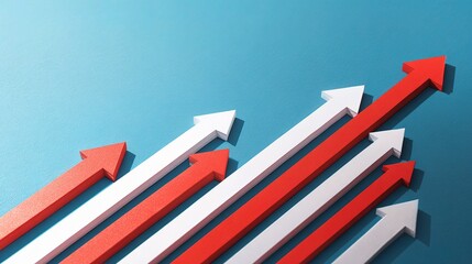 Poster - Stylized Business Graph with Rising Red and White Arrows on Blue Background
