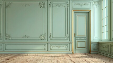 Poster - Serene Mint Green Interior with Decorative Pane and Empty Space