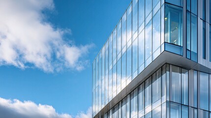 Poster - Modern Glass Office Tower Façade Against a Clear Blue Sky
