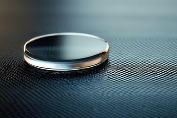Poster - Water droplet resting on a textured surface reflecting light and creating intricate patterns during a calm indoor setting