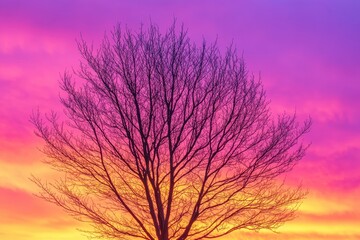 Poster - Majestic tree under a vibrant purple sky filled with dynamic clouds at dusk in a mystical landscape