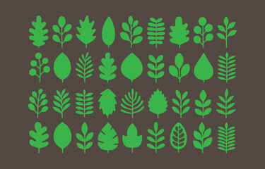 Poster - Collection of green leaf and branch silhouettes